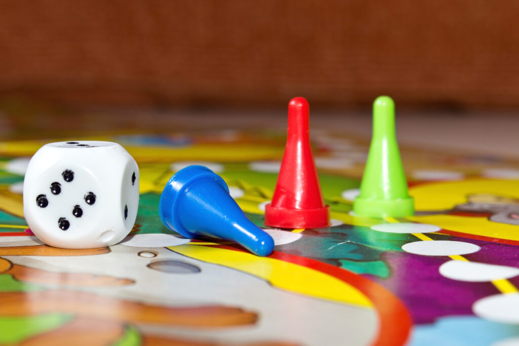 Blue,,Green,And,Red,Plastic,Chips,Dice,And,Board,Games